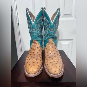 Double H Ostrich Full QuillTeal Cattle Baron Western Cowboy Boots Rodeo Sz 8 Men